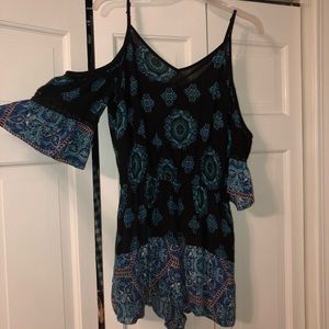 Black and Blue Open Shoulder Romper